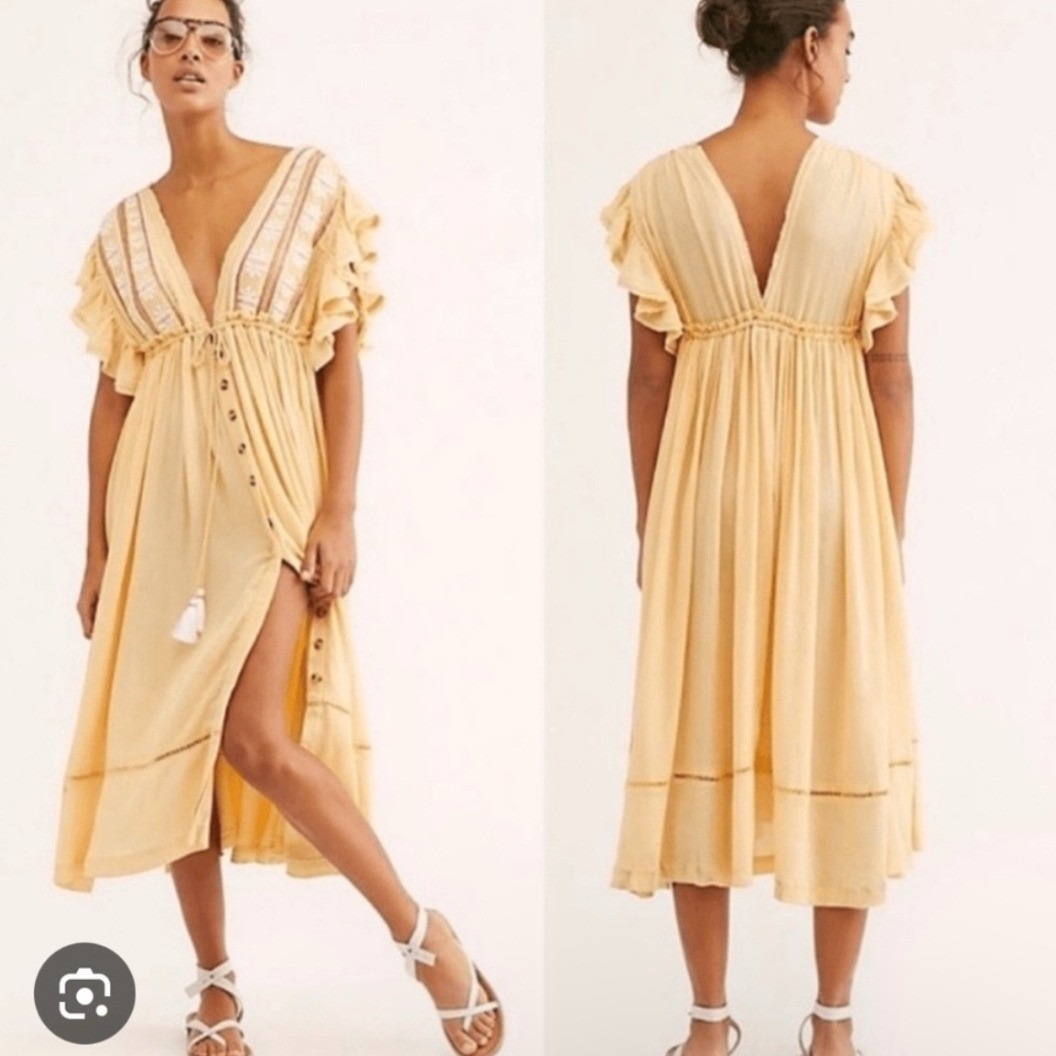 Free People Will Wait For You Dress Women's Medium Natural Boho Ruffle Festival